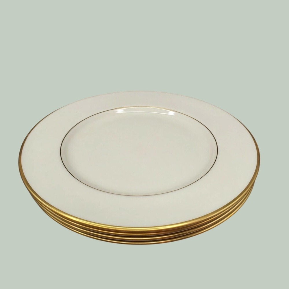 Lenox Mansfield Salad Plates 4‎ Ivory Gold Trim Bone China Made in USA 8.25"